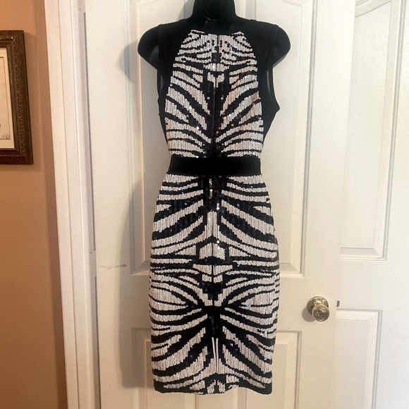 “BEBE” Zebra Stripes Sequin & Mesh Dress - Picture 6 of 11